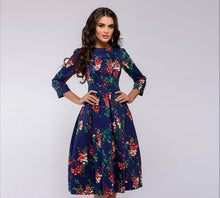 Load image into Gallery viewer, Autumn and winter ladies retro long-sleeved dress floral print slim dress prom party evening multicolor elegant print dress