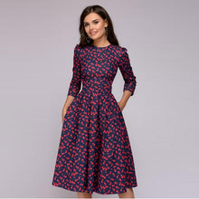 Load image into Gallery viewer, Autumn and winter ladies retro long-sleeved dress floral print slim dress prom party evening multicolor elegant print dress