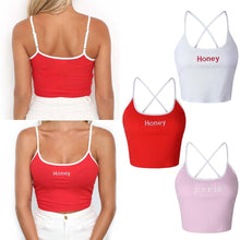 Load image into Gallery viewer, White Red Ladies Short Tight Shirt Women Fashion Honey Letter Strap Tank Tops 2018 Female Slip Crop Tops Sexy Club Camisoles