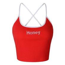 Load image into Gallery viewer, White Red Ladies Short Tight Shirt Women Fashion Honey Letter Strap Tank Tops 2018 Female Slip Crop Tops Sexy Club Camisoles