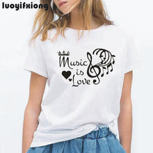 Load image into Gallery viewer, Fashion Music Is Love Printed Women Tshirt Short Sleeve Hipster Graphic Funny Shirt Tee Shirt Femme Summer Casual Camiseta Mujer