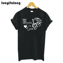 Load image into Gallery viewer, Fashion Music Is Love Printed Women Tshirt Short Sleeve Hipster Graphic Funny Shirt Tee Shirt Femme Summer Casual Camiseta Mujer
