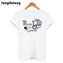 Load image into Gallery viewer, Fashion Music Is Love Printed Women Tshirt Short Sleeve Hipster Graphic Funny Shirt Tee Shirt Femme Summer Casual Camiseta Mujer