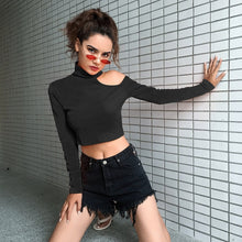 Load image into Gallery viewer, ArtSu Women Basic Turtle Neck Woman Tshirt One Shoulder Off Sexy T Shirt Tops Tees Fashion High Street Tee Shirt Femme ASTS21265