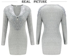 Load image into Gallery viewer, Elegant OL Clothes Office Lady Lace Bodycon Dress Women Party Dress Long Sleeve Diamond Dresses