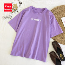 Load image into Gallery viewer, Vana Javeasen Casual Loose purple Tshirt Women Tops Letter T-shirts Printing Funny Tees T Shirt For Female Top Short Sleeve Tees
