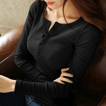 Load image into Gallery viewer, Women Korean Shirt Close-Fitting Button Long Sleeve Women Tops Tshirt Casual Fashion T Shirt Women Clothes ropa mujer 여자의 티셔츠