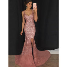 Load image into Gallery viewer, Luxury Gray Sequin Mermaid Long Dress Women 2019 Evening V Neck Sleeveless Bodycon Reflective Party Lace Dresses Vestidos