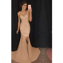 Load image into Gallery viewer, Luxury Gray Sequin Mermaid Long Dress Women 2019 Evening V Neck Sleeveless Bodycon Reflective Party Lace Dresses Vestidos