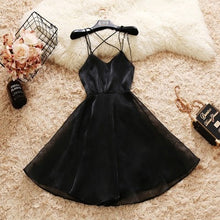 Load image into Gallery viewer, Cross Strap Organza Puff Dresses Women Sleeveless Backless Elegant Ball Gown Party Dress Black White Silver Red