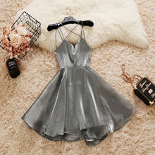 Load image into Gallery viewer, Cross Strap Organza Puff Dresses Women Sleeveless Backless Elegant Ball Gown Party Dress Black White Silver Red