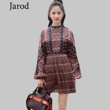 Load image into Gallery viewer, Runway Dress Women Designer 2020 High Quality Spring Fashion Long Sleeve Printed Casual O Neck Patchwork Pleated Dress Lady
