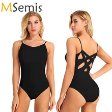 Load image into Gallery viewer, MSemis Women Adult Leotard Bodysuit Criss Cross Back Built-in Shelf Bra Lining Back Hollow High Cut Sexy Ballet Dancer Bodysuit
