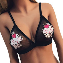 Load image into Gallery viewer, Funny Lovely Women Crop Tops Bandage patch in Embroidery mesh Bralette Bustier Top Sheer Triangle Unpadded Bra Cropped ice cream