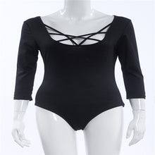 Load image into Gallery viewer, Takerlama Hot Sexy Women 3/4 Sleeve Bodysuit Bodycon Lady Leotard Body Tops Jumpsuit T-shirt Clubwear V Neck Hollow out Bodysuit