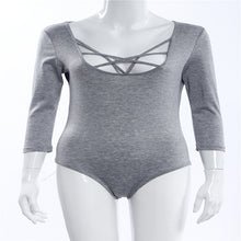 Load image into Gallery viewer, Takerlama Hot Sexy Women 3/4 Sleeve Bodysuit Bodycon Lady Leotard Body Tops Jumpsuit T-shirt Clubwear V Neck Hollow out Bodysuit