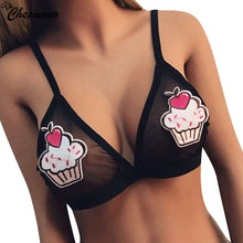 Load image into Gallery viewer, Funny Lovely Women Crop Tops Bandage patch in Embroidery mesh Bralette Bustier Top Sheer Triangle Unpadded Bra Cropped ice cream