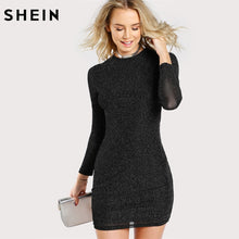 Load image into Gallery viewer, SHEIN Glitter Form Fitting Tee Dress Black Women Dress Long Sleeve Sexy Bodycon Dress Autumn Elegant T-shirt Dress