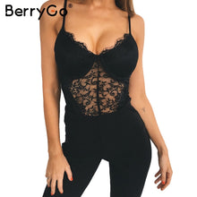 Load image into Gallery viewer, BerryGo Sexy backless lace bodysuit Black skinny fringe bodysuit one-piece jumpsuit romper women Summer party playsuit coveralls