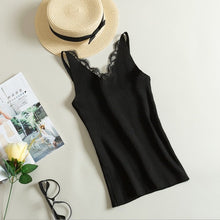 Load image into Gallery viewer, Women Hook Flower Lace Tank solid Stitching V-neck Camis Female Knitted Short Slim Sleeveless Shirt Tank Casual Tops