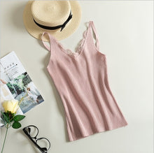 Load image into Gallery viewer, Women Hook Flower Lace Tank solid Stitching V-neck Camis Female Knitted Short Slim Sleeveless Shirt Tank Casual Tops