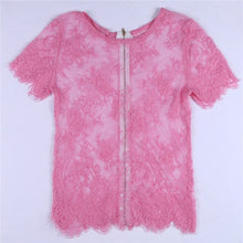 Load image into Gallery viewer, COCKCON Sexy Blusas Transparent Lace Tops Femininas Black Short Sleeve O Neck Hollow Out With Zipper Shirts 2018 New