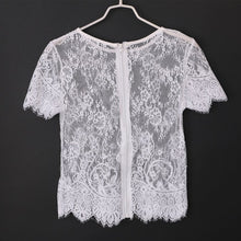 Load image into Gallery viewer, COCKCON Sexy Blusas Transparent Lace Tops Femininas Black Short Sleeve O Neck Hollow Out With Zipper Shirts 2018 New