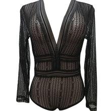 Load image into Gallery viewer, EFINNY Women Slim Transparent Lace Bodysuit Back Hollow Bodycon Club Wear Rompers Sexy Deep V-Neck Lace Mesh Crochet Bodysuit