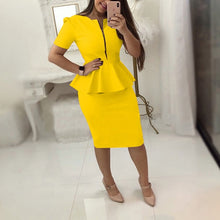 Load image into Gallery viewer, Office Work Dress Women Solid Dresses Short Sleeve Ol Business Dress Elegant Sheath Party Vestidos Blue Black Plus Size