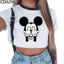 Load image into Gallery viewer, 2019 Summer Crop Top T Shirts Women Harajuku Kawaii Mouse Shy Expression Printed Tees Shirt Femme Tops Streetwear Women's Shirts