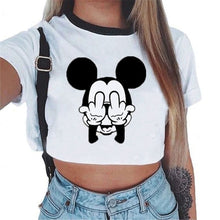 Load image into Gallery viewer, 2019 Summer Crop Top T Shirts Women Harajuku Kawaii Mouse Shy Expression Printed Tees Shirt Femme Tops Streetwear Women's Shirts