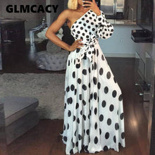 Load image into Gallery viewer, Women Casual Polka Dot Printed Dress Summer Sexy One Shoulder Long Sleeve Long Maxi Dress Elegant Party Club Sashes Vestidos