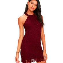 Load image into Gallery viewer, Womens Mini Dress White Elegant Wedding Party Sexy Night Club Halter Neck Sleeveless Sheath Bodycon Lace Dress