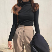 Load image into Gallery viewer, Women Long Sleeve Slim Fit T-shirt Solid Color High Neck Bottoming Tops Pullover Basic Daily Clothing Fashion Casual Turtleneck