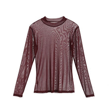 Load image into Gallery viewer, Fashion Sexy Womens Ladies T-Shirts Long Sleeve See-Through Top Clubwear Tulle Mesh Black Pink Red T-Shirt